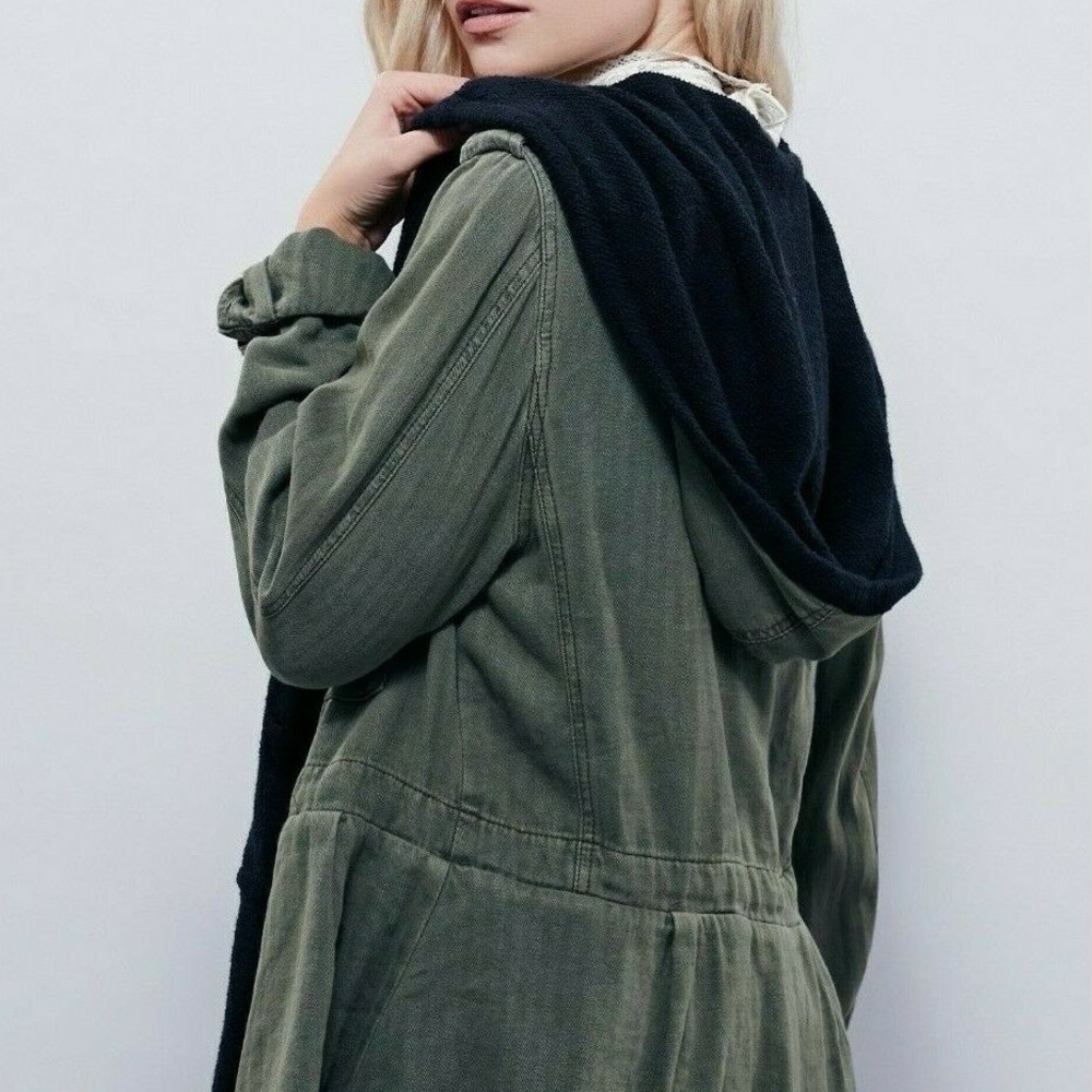 Free People Army Green Utility Hooded Jacket - Picture 2 of 7